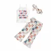 Clothing Sets Kids Girls Summer Clothes Set Letter Print Sleeveless Camisole And Stretch Casual Donut Flared Pants Headband