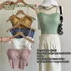 Yoga outfit Summer Soft Ice Silk Crop Topps Women Wave Design Sleeveless T-shirt Spaghetti Strap Bra Top With Cups Solid Color Camisole