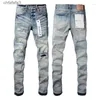 Marca de jeans masculino Man Purple Black High Street Paint Briffiti Padrão danificado Rapped Blices Skinny calças jeans o6mn