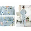 Home Clothing 2024 Women Comfortable Silk Pajama Set Girl Print Pyjama Long Sleeve Sleepwear Suit Nightshirt Sets