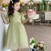 Mädchenkleider 1-6t Sommermädchen Kleid Kleider Kurzärärte grüne Mesh lässige Kinder-Kinder-Prinzessin Hochzeit Fashion Kinder Vestidos