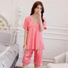 Home Clothing SIMISI Good Quality 2024 Summer Girl Shorts Silk Pajamas For Women Lovely Nightshirt Cloth Print Sleepwear Gift