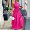 Casual Dresses WUHE Backless Halter Neck Big Swing Fit And Flare Maxi Long Dress 2024 Elegant Women Beach Holiday Boho Sleeveless Sundress