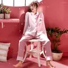 Home Clothing 2024 Spring Autumn Women's Pink Cotton Pajamas Female Long Sleeved Rose Embroidery Cardigan Sleepwear Leisure Nightwear