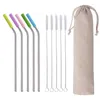 Drinking Straws 1 Set 6mm Stainless Steel Reusable Straw With Anti-Scalding Silicone Sleeve And Cleaner Brush Storage Bag Bar Accessories