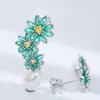 Niche design 925 silver finely inlaid enamel natural pearl topaz blue-green daisy stud earrings