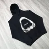 Svart tryck hoodie högkvalitativ överdimensionerad tröjor med tagg med tagg