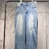 Roupas de grife de alta qualidade Paris correto jeans de pernas largas versáteis para homens mulheres