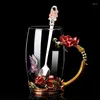 Mokken Glass Koffie Mok Tea Cup Email Crystal Flower High-Grade Handgrip Gift For Lover Wedding R2078