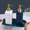 Dispensador de sabão líquido moderno marmorizado loção de garrafas de garrafa home home ouro padrão quadrado maquiagem de shampoo de shampoo banheiro de armazenamento