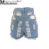 Women's Jeans Jeans 2021 New Light Blue Ripped Cut Out Denim Shorts With Tassel Women Streetwear High Waist Hollow Out Sexy Hole Jean Shorts Fe C240413