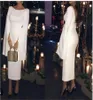 Design unique robes de soirée satin blanc avec une longueur de thé cape courte courte cocktail formel sans dossier de soirée robe de bal 7279626