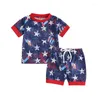 Kleidungssets Baby Boy 4. Juli Outfits Kurzarm Feuerwerk Star Print Tops Shorts Set Sommerkleidung