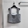 Kvinntankar Camis Designer Shenzhen Nanyou Huo ~ 24 Spring/Summer New Product Small doftande vindschackbräd Checkboard krage grå grov tweed camisole up5f