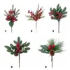 Fleurs décoratives 1 pc artificiel Noël Berry Red Berry Mini Pine Pine Bene Cone Branches pour Noël DIY Couronne de bricolage Navidad Decoration