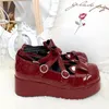 Dress Shoes Punk Black Red Gothic Lolita Shoe Thick Bottom Cosplay Anime Wedge Chunky Heels Cross Buckle Bowknot Fish Pendant Goth