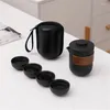 TeAware Setleri Japon Seramik Taşınabilir Seyahat Çay Seti Siyah Pottery Filtre Çayını Gaiwan Ofis Bardakları Süzgeç Kettle Drinkware