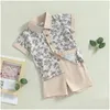 Set di abbigliamento per bambini Shorts Boys Shorts Set Short Short Flower Stamping Shirt con outfit estivo a colore Summer Otvle