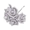 Kwiaty dekoracyjne 10/20pcs złoto/srebrny/czerwony/różowy/fioletowy/biały/królewski niebieski pianka Rose Rose Glitter sztuczny majsterkowicz Deco Wedding Fake