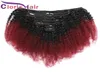 Bourgogne ombre afro kinky lockigt klipp i förlängningar malaysiska mänskliga hårväv färgade 1b 99j full huvud 8 st/set 120g klipp på förlängningar4206440