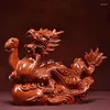 Decorative Figurines Desktop Wooden Dragon Statue Home Decoration Table Figurine Decor Animal Tabletop