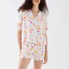 Thuiskleding Y2K Cute Ocean Print Pyjama Set Women 2-delige outfits knop T-shirt en elastische shorts voor loungewear slaapkleding nachtkleding