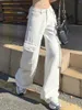 Jeans pour femmes Pocket Blanc High Taies droite Femmes Y2K Cargo Denim Pantalon Streetwear 2024