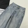 2024 calça de jeans feminina calça clássica e minimalista Europeia e americana Carta completa Hot Diamond High Waist