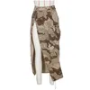 Skirts Stigende Womens Y High Split Camo Leather Army Green Tear Irregar Color Pocket Button Long Drop Delivery Dhcpo