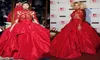 2019 Zuhair Murad Red Evening Dresses Rita Ora in Marchesa Fall High Neck Led Carpet Dress 유명인 가운 새틴 볼 가운 웨딩 2762854