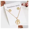 Oorbellen ketting a-z 26 letters kettingen en oorbel set met cadeaubon roestvrijstalen gouden choker initiële hanger vrouwen alfabet dhls6