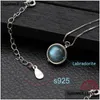 Pendant Necklaces Genuine 925 Sterling Sier Choker Labradorite Necklace For Women Fine Jewelry Nature Gemstone Bijoux Drop Delivery Dhjdu