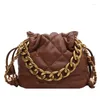 Totes pequenas bolsas de couro pu PU Sacos Crossbody Mulheres 2024 Marca de inverno Chain grossa Bolsas acolchoadas de bolsas de ombro acolchoadas