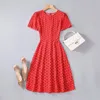 Casual klänningar koreansk stil sommar söt rund hals polka dot prickar lantning tryckt a-linje kort ärm party klänning kvinnor