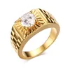 Gold plaqué Men039s en acier inoxydable Solitaire CZ Anneau de mariage Bandon de montre à bouteille de la ceinture Pinky Ring Us SIZE7115240271