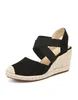 Dress Shoes Dames gesloten teen espadrilles wig sandalen comfortabele cross -band slip op hakken Casual Outdoor Fabric Chanclas