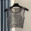 Damen Tank Luxushemden ärmellose Designer Gilet Tops T-Shirts Crystal Hollow Out Frau Camisoles Sommer Tees Weste Short Shirt Slim Westen S-l