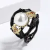 Cluster ringen mode ingelegde parel zwart goudring voor dames Boheemse stijl sieraden High handgemaakte feestbetrokkenheid