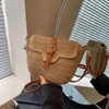 Drawstring Moda Rattan Kadın Omuz Çantaları Küçük Tasarımcı Çantaları Lady Wicker Dokuma Crossbody Çantası Yaz Plajı Saman Saman Sıralı
