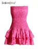 Twotwinstyle solide borduurwerk uitgesneden slanke sexy jurken voor vrouwen strapless mouwloze hoge taille backless mini -jurk vrouwelijk 240408