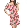 Casual Dresses 2024 Design Watermelon Print Dress Ladies Fashion High Quality Plus Size Pleated Off the Shoulder