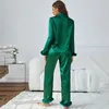 Vêtements à la maison printemps femelle 2pcs pyjamas Ensemble avec des vêtements de sommeil décontractés en plume