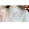 Blouses pour femmes Col à volant Flare Sleeve Lace Blouse Femmes Tops Vintage Solide élégante chemise Fashion Fashion Sweet Shirts Vêtements Blusas