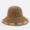 Beretten UV Bescherming Straw Hat Hoogwaardige opvouwbare casual Lafiet Ademboere bloemenweven Cap