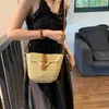 Drawstring Moda Rattan Kadın Omuz Çantaları Küçük Tasarımcı Çantaları Lady Wicker Dokuma Crossbody Çantası Yaz Plajı Saman Saman Sıralı