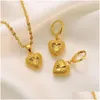 Earrings Necklace 3 D Heart Shape Earring Pendant Set 14K Yellow Fine Solid Gold Over Jewelry Women Dubai Drop Delivery Sets Ot4Me