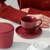 Cups Saucers Nordic Striped Check Ceramic Coffee Cup Set European Luxury Ins Style Exquisite Red and Saucer Creative