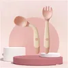 Чашки посуды Поучительская посуда Baby Sile Spoon Set Set Auxiliary Food Toddler Научитесь есть тренировки сгибаемой мягкой вилки, детская, детская посуда Dro othm5