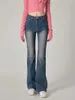 Женские джинсы Американский ретро вымытый отбеленная синяя высокая талия для женщин худой стройная контрастная винтажная улица широкие джинсовые брюки для ног.