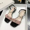 Kleiderschuhe mit niedrigen Absätzen Römische Stil Schnallen ein Wort Block Heel Ladies Sommer 2024 Perlen Medium Sandalen für Frauen Schuhe schwarz h